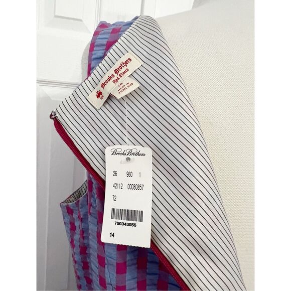 Brooks Brothers Multicolor Plaid Gingham Red Fleece A-Line Dress Pink 14 NWT - Picture 4 of 5